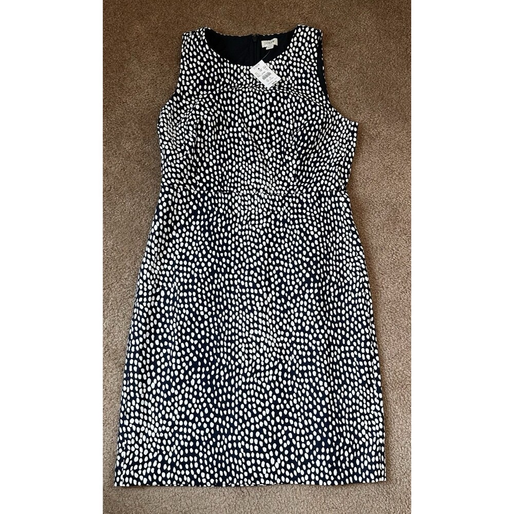 J.Crew Navy Polka Dot Sheath Dress Women 10 Sleeveless Lined NWT Work Office - Picture 4 of 8